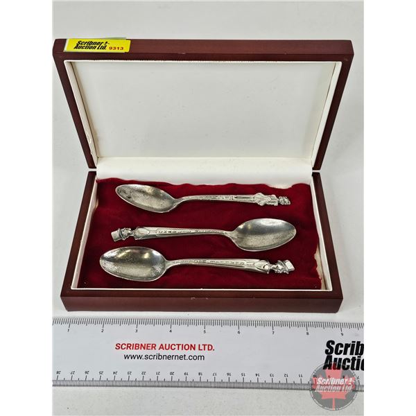 Silver Plated Spoons (3) (c. 1930's) In Wood Case : - Charlie McCarthy (2) - Betty Lou (1) (Case Mea