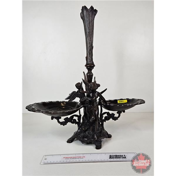 Bronzed Angel Statue Vase with Two Balance Candy Dishes (20-3/4"H x 19-3/4"W)