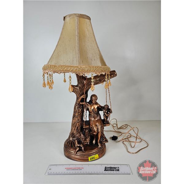 Vintage Table Lamp : (Consignor Note) Idylle Printaniere (Spring Idyll) Vintage Lamp (Total Height :