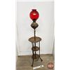 Image 1 : Brass Parlor Lamp : (Burner : Consolidated) : Red Globe  (Adjustable Height : 5' - 7')