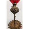 Image 2 : Brass Parlor Lamp : (Burner : Consolidated) : Red Globe  (Adjustable Height : 5' - 7')