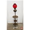 Image 5 : Brass Parlor Lamp : (Burner : Consolidated) : Red Globe  (Adjustable Height : 5' - 7')