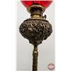 Image 6 : Brass Parlor Lamp : (Burner : Consolidated) : Red Globe  (Adjustable Height : 5' - 7')