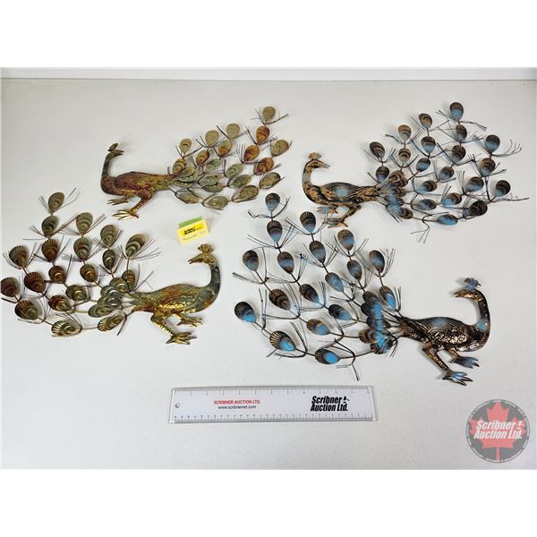 Retro Metal Peacock Wall Hangings (4) (19"H x 17"W)