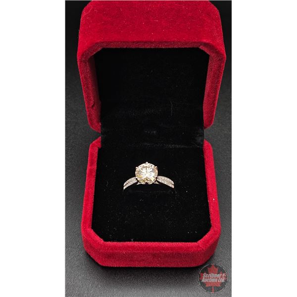 Ladies Ring : Size 7-1/2 (Adjustable Ring Shank) : Sterling Silver w/ One Prong Set Round Cut Moissa