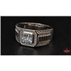 Image 2 : Man's Ring : Size 11-1/4 : Sterling Silver w/One Prong Set Round Cut Moissanite & 84 Round Cut Cubic