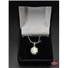 Image 1 : Ladies Pendant : Sterling Silver : Very Fine Chain w/One Round Cut Light Blue Moissanite (Approx. 3.