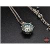 Image 4 : Ladies Pendant : Sterling Silver : Very Fine Chain w/One Round Cut Light Blue Moissanite (Approx. 3.