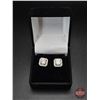 Image 1 : Pair 925 Sterling Silver Stud Earrings w/Friction Posts : 40 Shared Prong set Round Cut Cubic Zircon