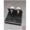 Image 4 : Pair 925 Sterling Silver Stud Earrings w/Friction Posts : 40 Shared Prong set Round Cut Cubic Zircon