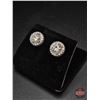 Image 3 : Pair 925 Sterling Silver Combination Cast & Assembled Earrings w/Friction Posts : Two Prong Set Roun