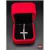 Image 1 : Sterling Silver Combination Cast & Assembled Cross Pendant : 11Prong Lt. Blue Moissanite Stones (1.2