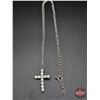 Image 3 : Sterling Silver Combination Cast & Assembled Cross Pendant : 11Prong Lt. Blue Moissanite Stones (1.2
