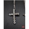 Image 4 : Sterling Silver Combination Cast & Assembled Cross Pendant : 11Prong Lt. Blue Moissanite Stones (1.2