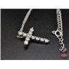 Image 5 : Sterling Silver Combination Cast & Assembled Cross Pendant : 11Prong Lt. Blue Moissanite Stones (1.2