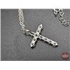 Image 6 : Sterling Silver Combination Cast & Assembled Cross Pendant : 11Prong Lt. Blue Moissanite Stones (1.2