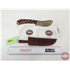 Image 1 : KNIFE : w/ Sheath (Consignor Tag) Damascus Skinning Knife Patterned Wood Handle Leather Sheath (Tota