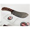 Image 2 : KNIFE : w/ Sheath (Consignor Tag) Damascus Skinning Knife Patterned Wood Handle Leather Sheath (Tota