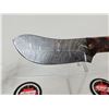 Image 7 : KNIFE : w/ Sheath (Consignor Tag) Damascus Skinning Knife Patterned Wood Handle Leather Sheath (Tota