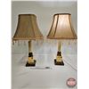 Image 1 : Pair of Marble Table Lamps with Fringe (28"H)