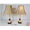 Image 2 : Pair of Marble Table Lamps with Fringe (28"H)