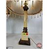 Image 3 : Pair of Marble Table Lamps with Fringe (28"H)