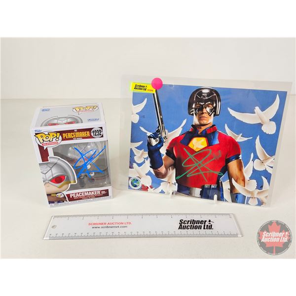 Autographed 8x10 Photo & Funko POP! : Peacemaker 1232 : Peacemaker : Signed by John Cena  (Certified