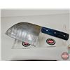 Image 6 : CLEAVER : (Consignor Tag ~ Damascus Cleaver w/Blue Laminated Handle and Leather Sheath (Total Length