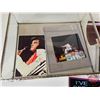 Image 6 : Bevelled Glass Display Case w/Variety of Elvis Ephemera including Sticker, Photographs, Repro Ticket