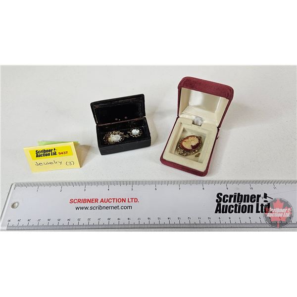 Lacquered Match Box (1890's) w/Cameo Pendants (3)