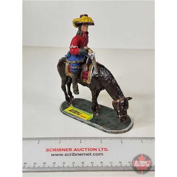 Lead Spanish Soldier on Horse Figurine (Missing Arm) (6"H)