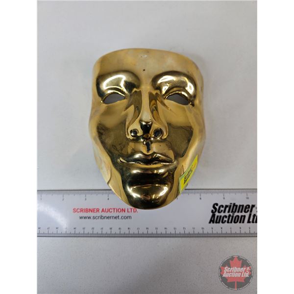 Brass Ornamental Mask  (6"H x 5-1/4"W x 3-1/2"D)