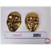 Image 1 : Brass Ornamental Masks (2)  (Largest Measures : 6-1/2"H x 4-1/2"W x 2"D)