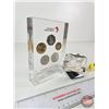 Image 6 : Lucite Coin Paper Weights (2) :  - 1972 Gold Plated US Penny - "Cooper Cameron" 5 Coins (6"H x 4"W)