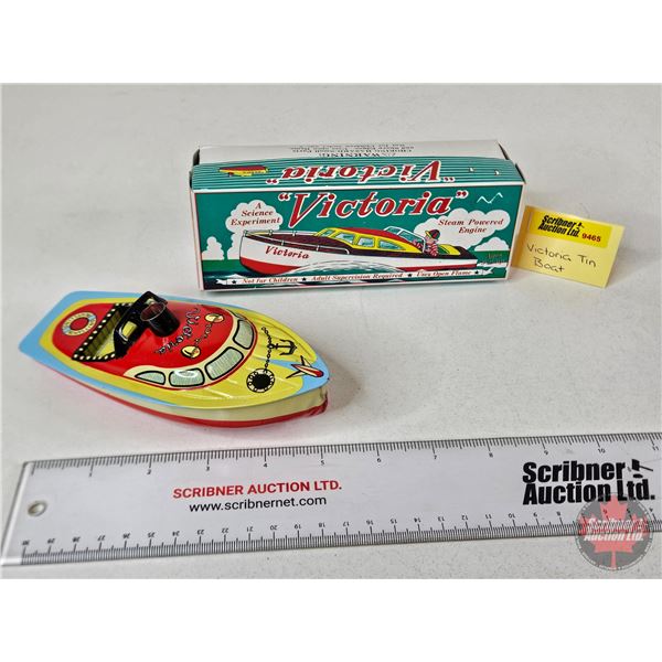 "Victoria" Tin Toy Motor Boat : Steam Powered (Modern) (Box Measures : 2"H x 7"W x 2-1/2"D)