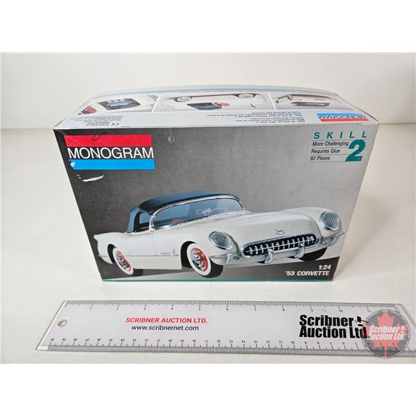 Model Kit : 1953 Corvette (Scale 1:24) (Monogram) (Box Measures : 6-1/2"H x 9-1/2"W x 4"D)