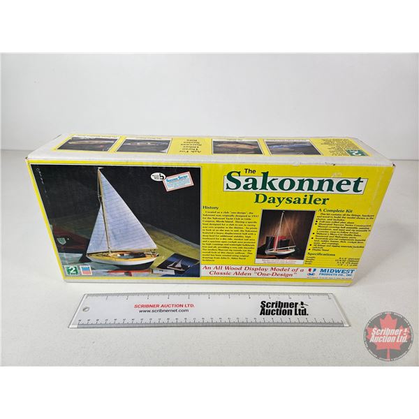 Model Kit : "The Sakonnet Daysailer" Sail Boat ~ All Wood Display Model (Scale 1:24) (Midwest) (Box 