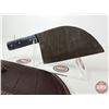 Image 2 : CLEAVER : (Consignor Tag ~ Damascus Cleaver w/Laminated Handle & Leather Sheath) (Total Length : 12"