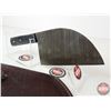 Image 3 : CLEAVER : (Consignor Tag ~ Damascus Cleaver w/Laminated Handle & Leather Sheath) (Total Length : 12"