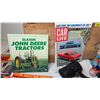 Image 7 : Wooden Apple Crate w/Danger Signs (2), Tin Tractor Toy, Maps (2), 1960's Car Magazines, etc (Crate M