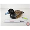 Image 1 : Wooden Duck Decoy (Consignor Tag ~ Bluebill Hen : Working Decoy : Found in Quebec : Glass Eyes)  (Me