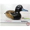 Image 4 : Wooden Duck Decoy (Consignor Tag ~ Bluebill Hen : Working Decoy : Found in Quebec : Glass Eyes)  (Me