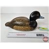 Image 5 : Wooden Duck Decoy (Consignor Tag ~ Bluebill Hen : Working Decoy : Found in Quebec : Glass Eyes)  (Me