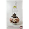 Image 1 : Oil Lamp : Painted Font w/White Flame Burner  (Total Height w/Chimney : 14"H)