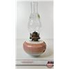 Image 2 : Oil Lamp : Painted Font w/White Flame Burner  (Total Height w/Chimney : 14"H)