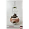 Image 3 : Oil Lamp : Painted Font w/White Flame Burner  (Total Height w/Chimney : 14"H)