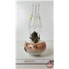 Image 4 : Oil Lamp : Painted Font w/White Flame Burner  (Total Height w/Chimney : 14"H)