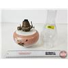 Image 7 : Oil Lamp : Painted Font w/White Flame Burner  (Total Height w/Chimney : 14"H)