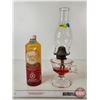 Image 1 : Finger Oil Lamp : Clear Font w/White Flamer Burner c/w Half Bottle Lamp Oil (Total Height w/Chimney 