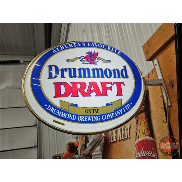 Light Up Double Sided Beer Sign : Drummond Draft (Side Mount) (Measures : 17"H x 24"W x 4-1/2"D)